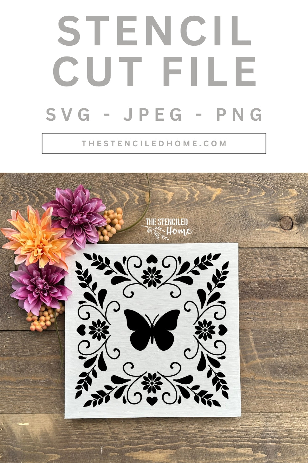 Butterfly Folk Art Frame Stencil Cut File SVG JPEG PNG
