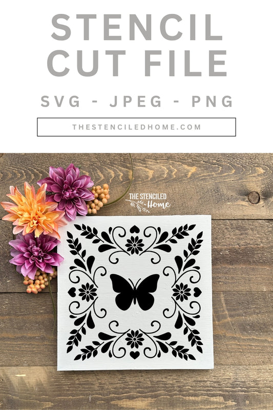 Butterfly Folk Art Frame Stencil Cut File SVG JPEG PNG