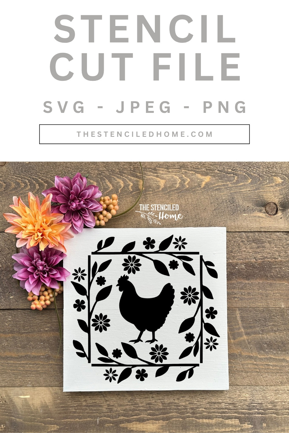 Chicken Floral Square Frame Stencil Cut File SVG JPEG PNG