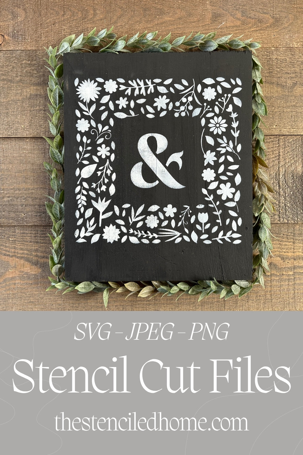 Ampersand & Floral Square Frame Stencil Cut File SVG JPEG PNG