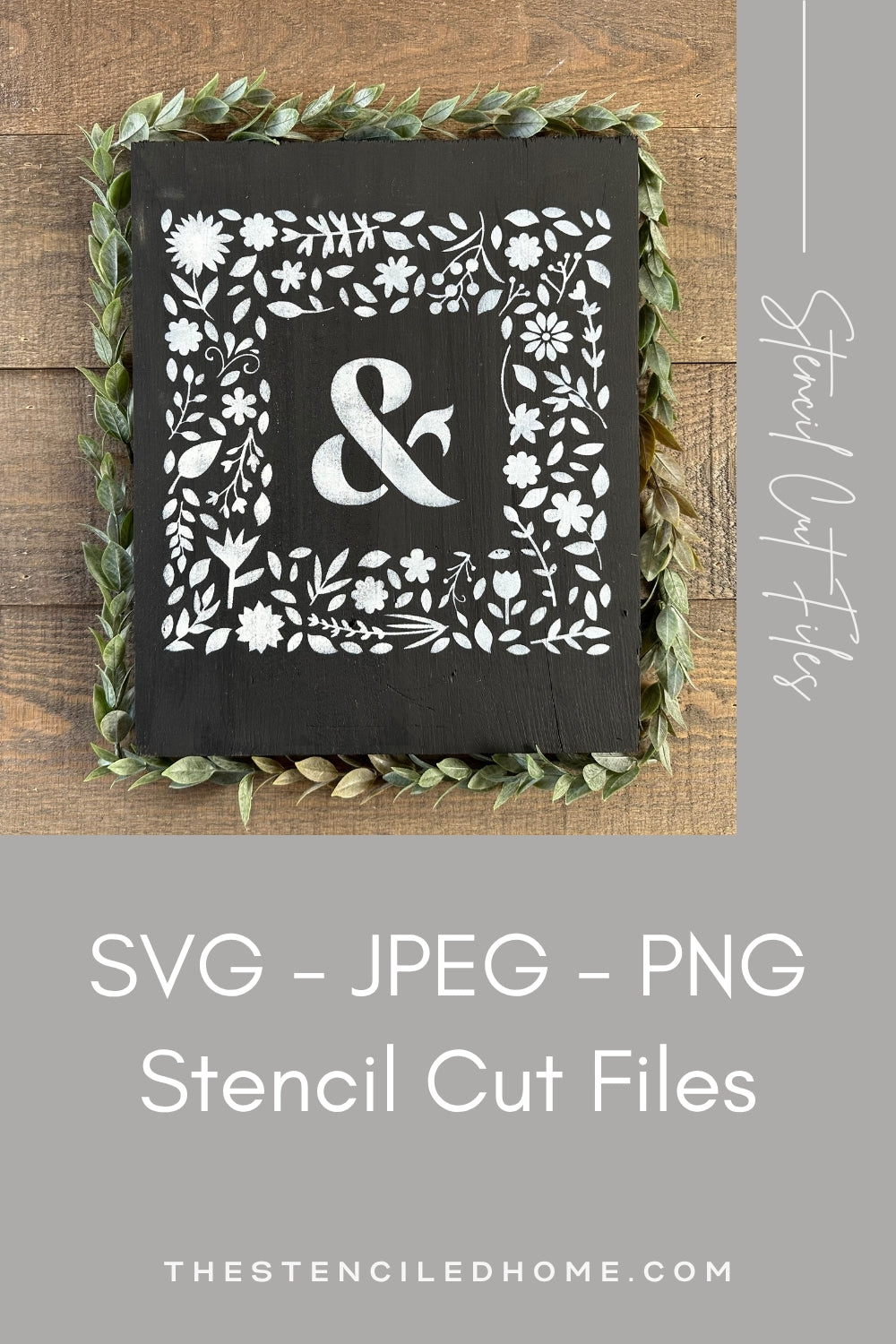 Ampersand & Floral Square Frame Stencil Cut File SVG JPEG PNG