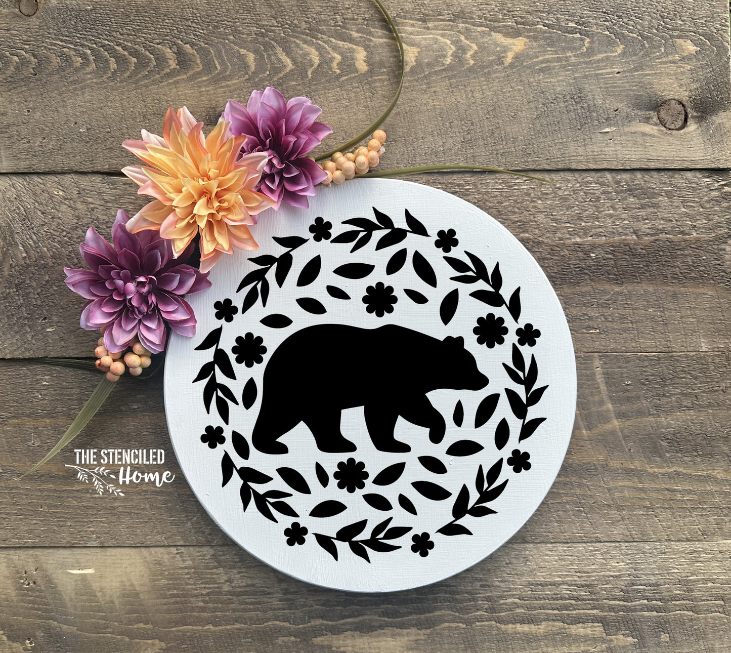Bear Wreath Floral Stencil Cut File SVG JPEG PNG