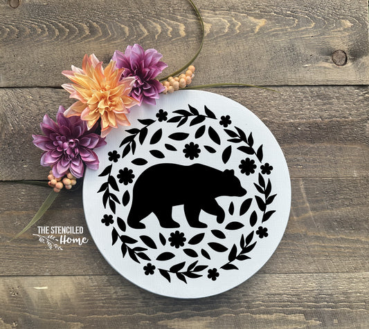 Bear Wreath Floral Stencil Cut File SVG JPEG PNG