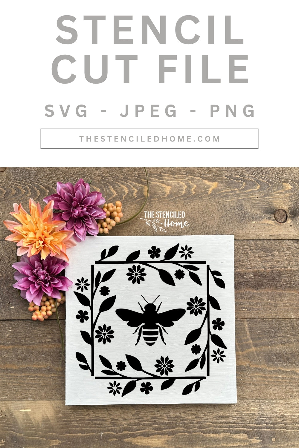 Bee Floral Square Frame Stencil Cut File SVG JPEG PNG