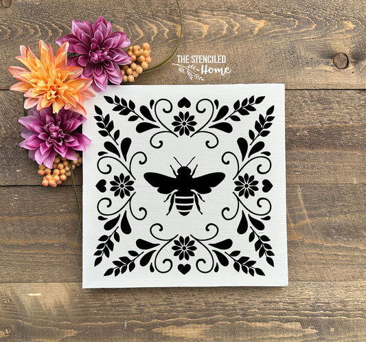Bee Folk Art Frame Stencil Cut File SVG JPEG PNG
