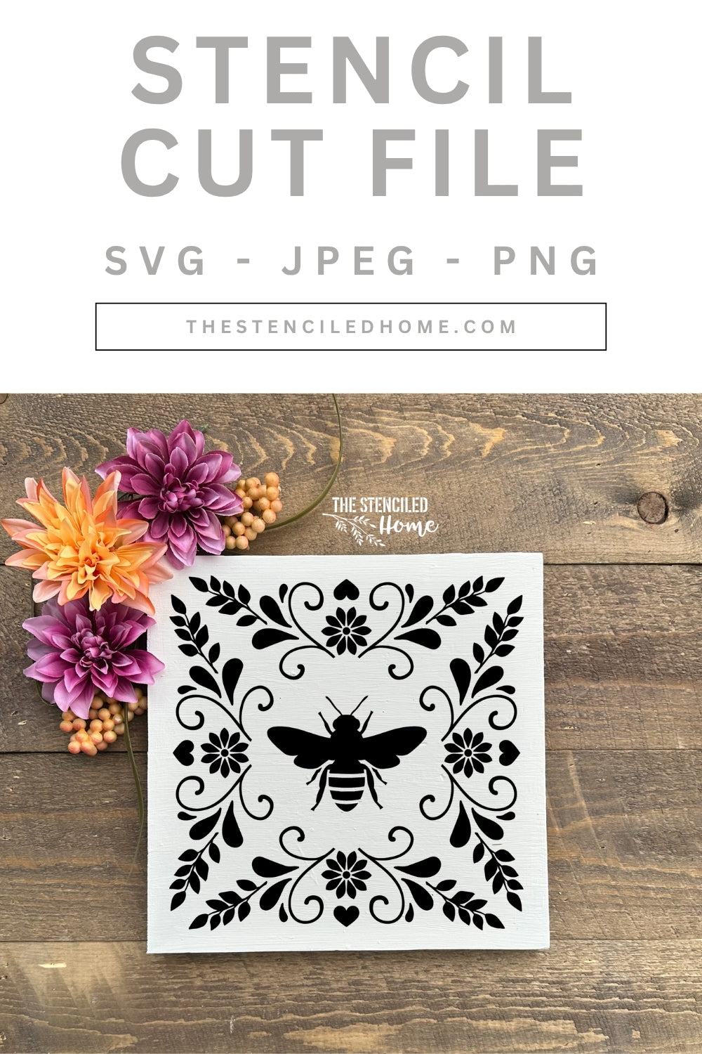 Bee Folk Art Frame Stencil Cut File SVG JPEG PNG
