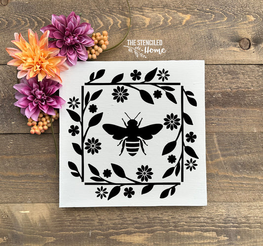 Bee Floral Square Frame Stencil Cut File SVG JPEG PNG
