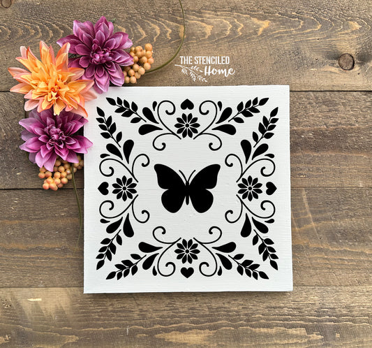 Butterfly Folk Art Frame Stencil Cut File SVG JPEG PNG