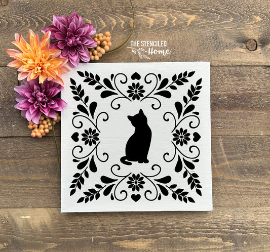 Cat Folk Art Frame Stencil Cut File SVG JPEG PNG