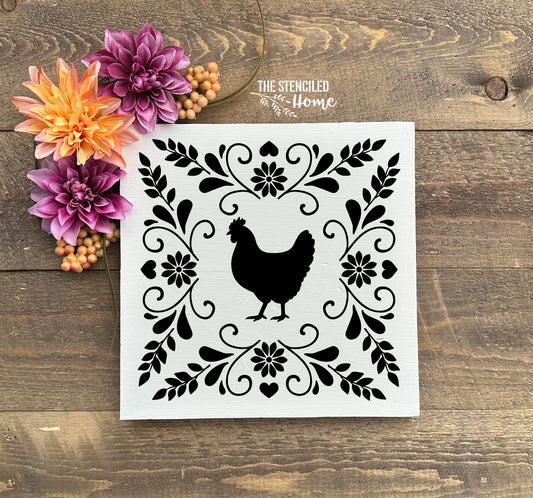 Chicken Folk Art Frame Stencil Cut File SVG JPEG PNG