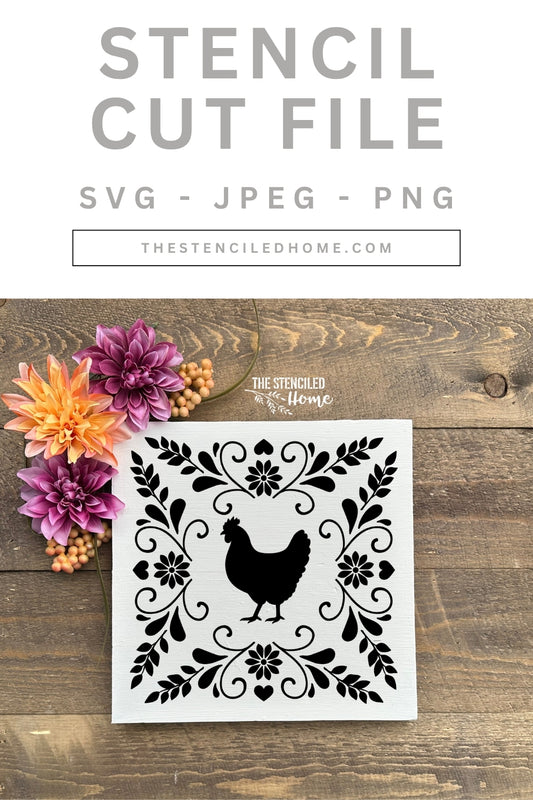 Chicken Folk Art Frame Stencil Cut File SVG JPEG PNG
