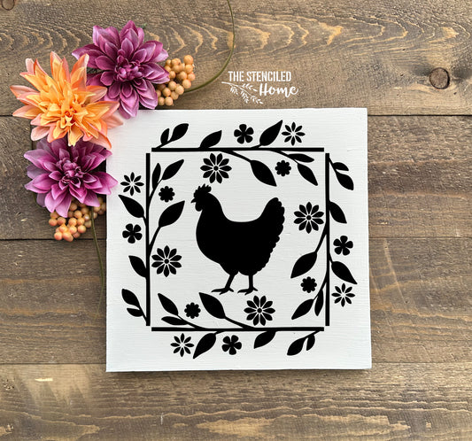 Chicken Floral Square Frame Stencil Cut File SVG JPEG PNG