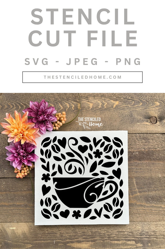 Coffee Cup Stencil Cut File SVG JPEG PNG