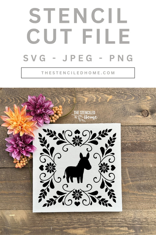 Donkey Folk Art Frame Stencil Cut File SVG JPEG PNG