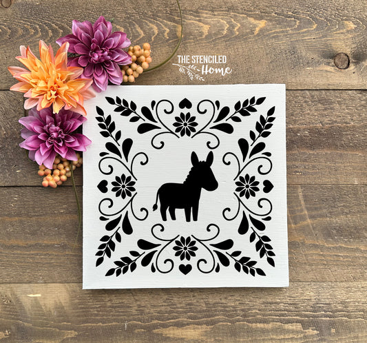 Donkey Folk Art Frame Stencil Cut File SVG JPEG PNG
