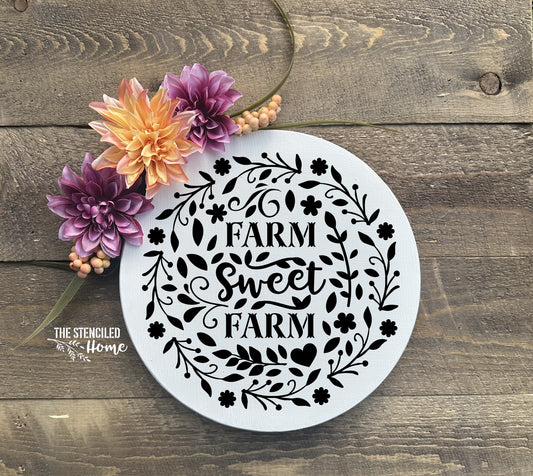 Farm Sweet Farm Floral Wreath Stencil Cut File SVG JPEG PNG