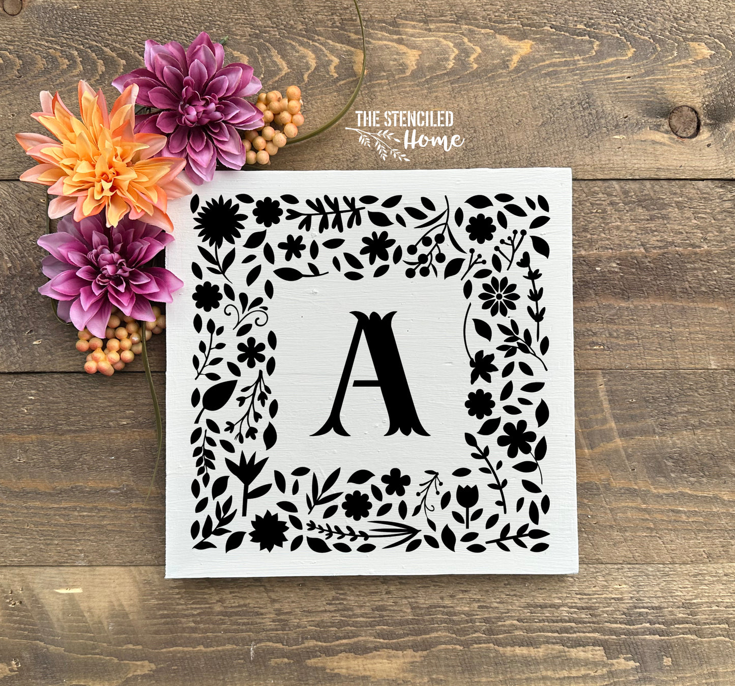 Square Flower Initial Frame Stencil Cut Files SVG JPEG PNG