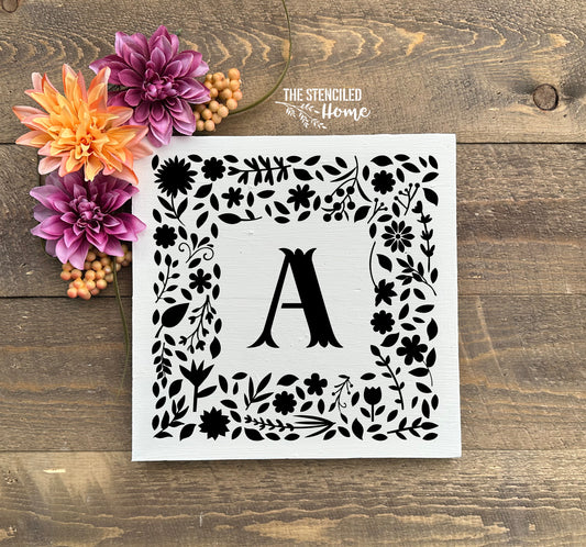 Square Flower Initial Frame Stencil Cut Files SVG JPEG PNG