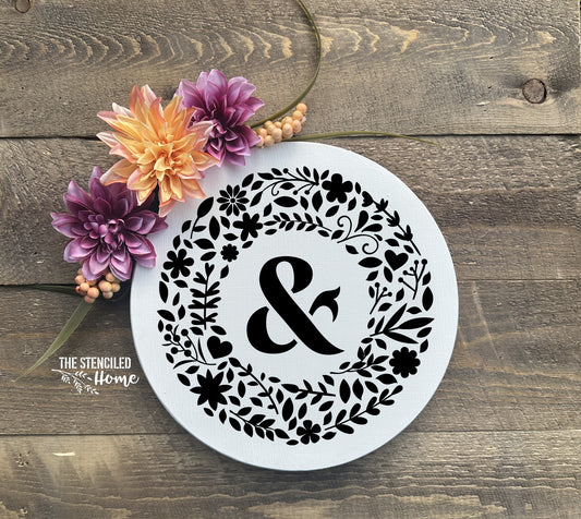 Ampersand & Floral Circle Frame Wreath Flowers Stencil Cut File SVG JPEG PNG