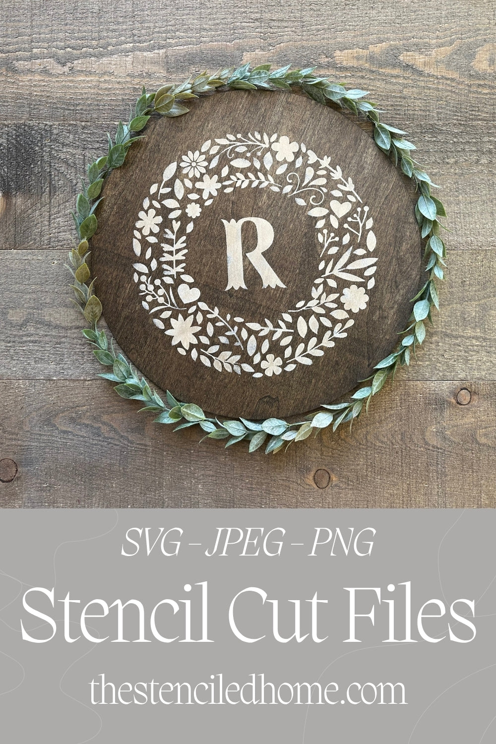 Flower Initial Wreath Stencil Cut Files SVG JPEG PNG