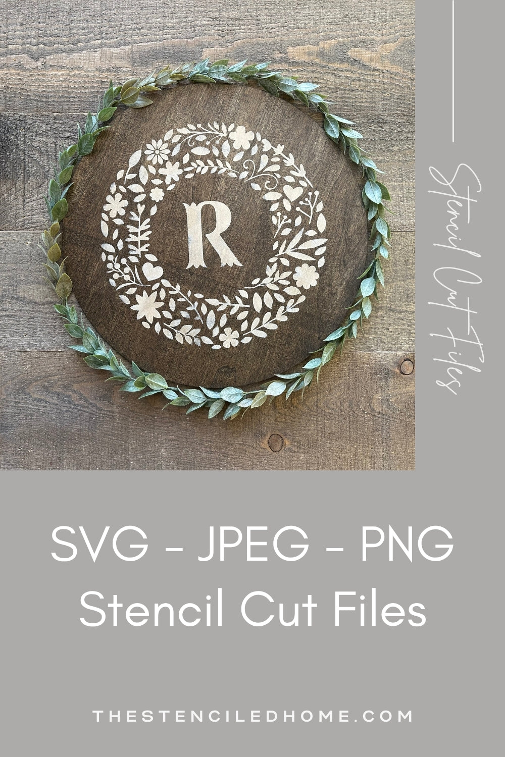 Flower Initial Wreath Stencil Cut Files SVG JPEG PNG