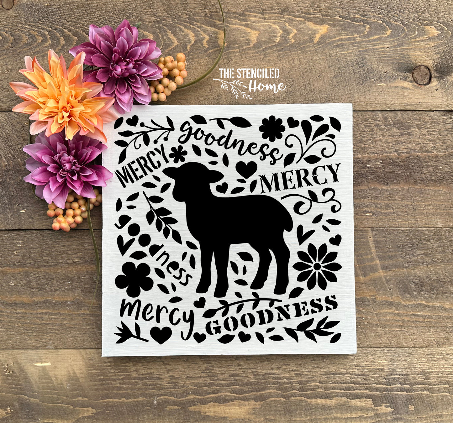 Goodness and Mercy Shall Follow Me Sheep Floral Stencil Cut File SVG JPEG PNG