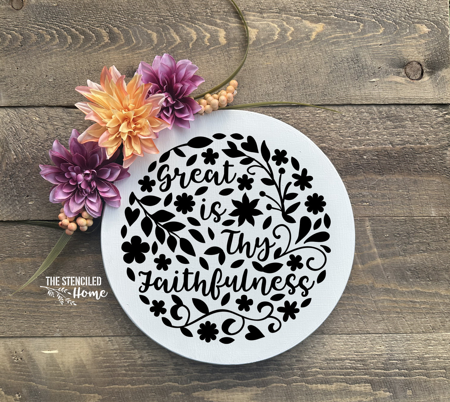 Great is Thy Faithfulness Floral Circle Stencil Cut File SVG JPEG PNG