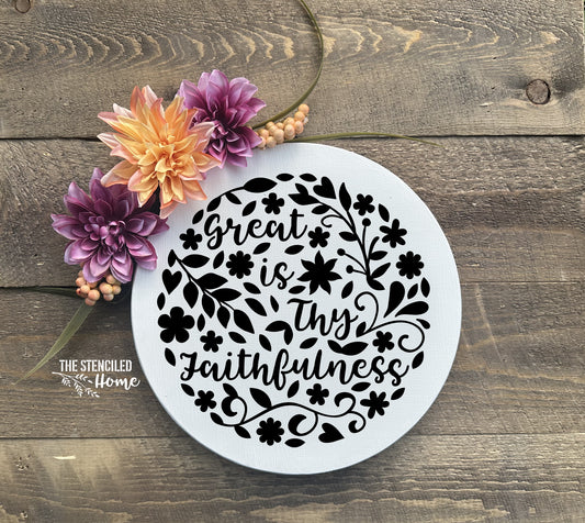 Great is Thy Faithfulness Floral Circle Stencil Cut File SVG JPEG PNG
