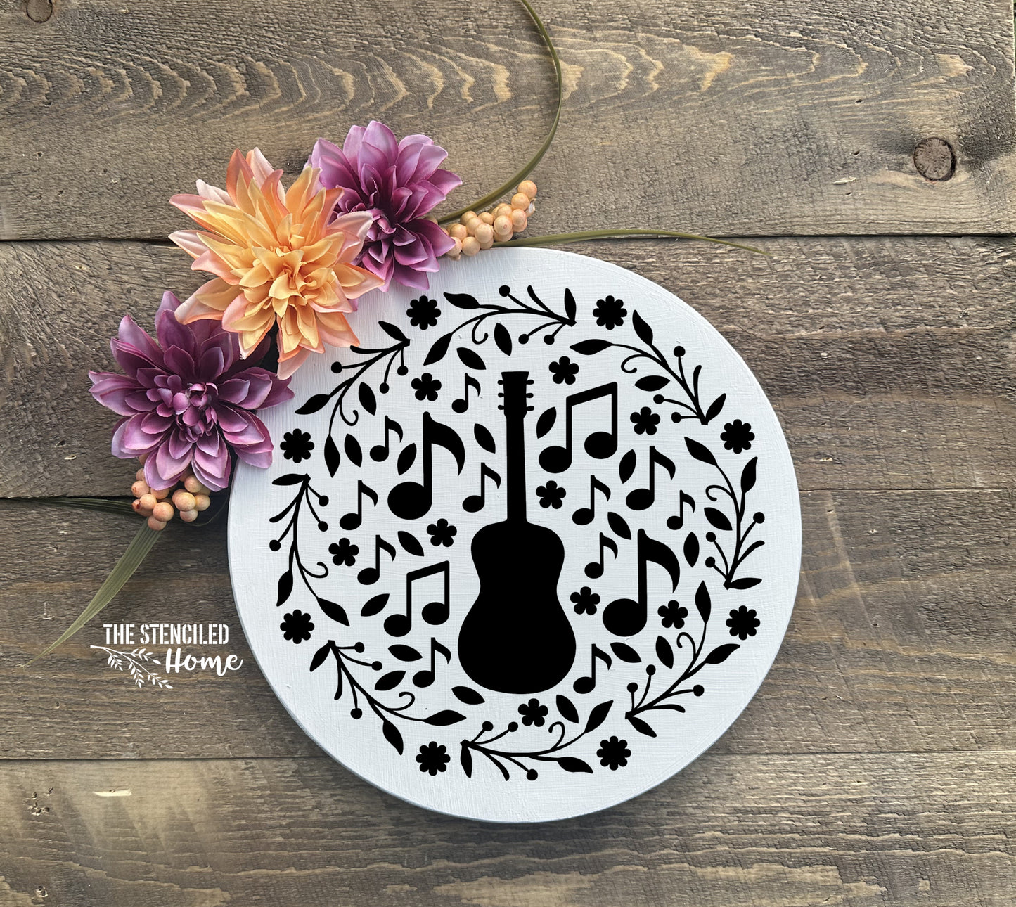 Guitar Music Wreath Floral Stencil Cut File SVG JPEG PNG