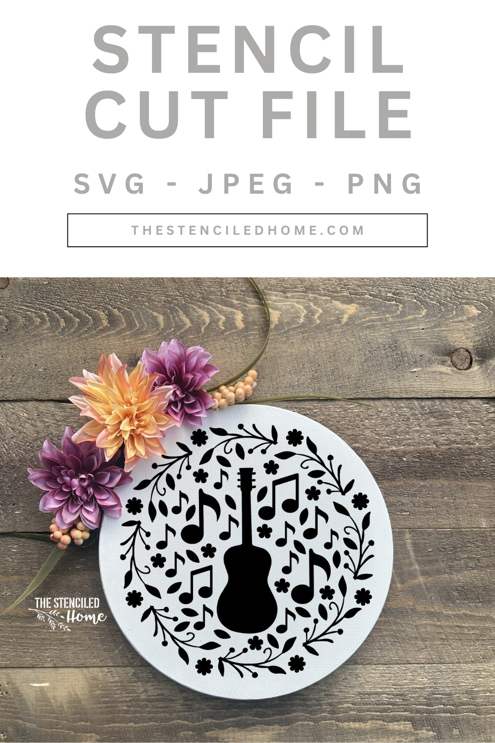 Guitar Music Wreath Floral Stencil Cut File SVG JPEG PNG