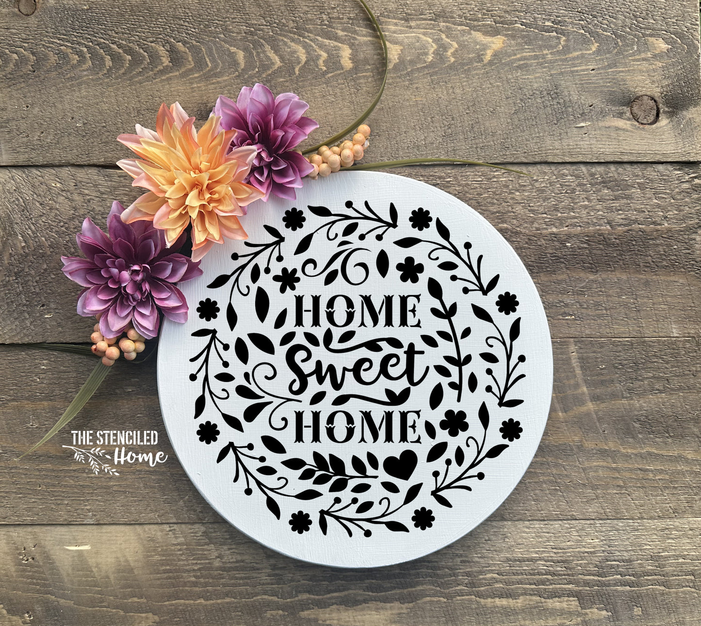 Home Sweet Home Floral Wreath Stencil Cut File SVG JPEG PNG