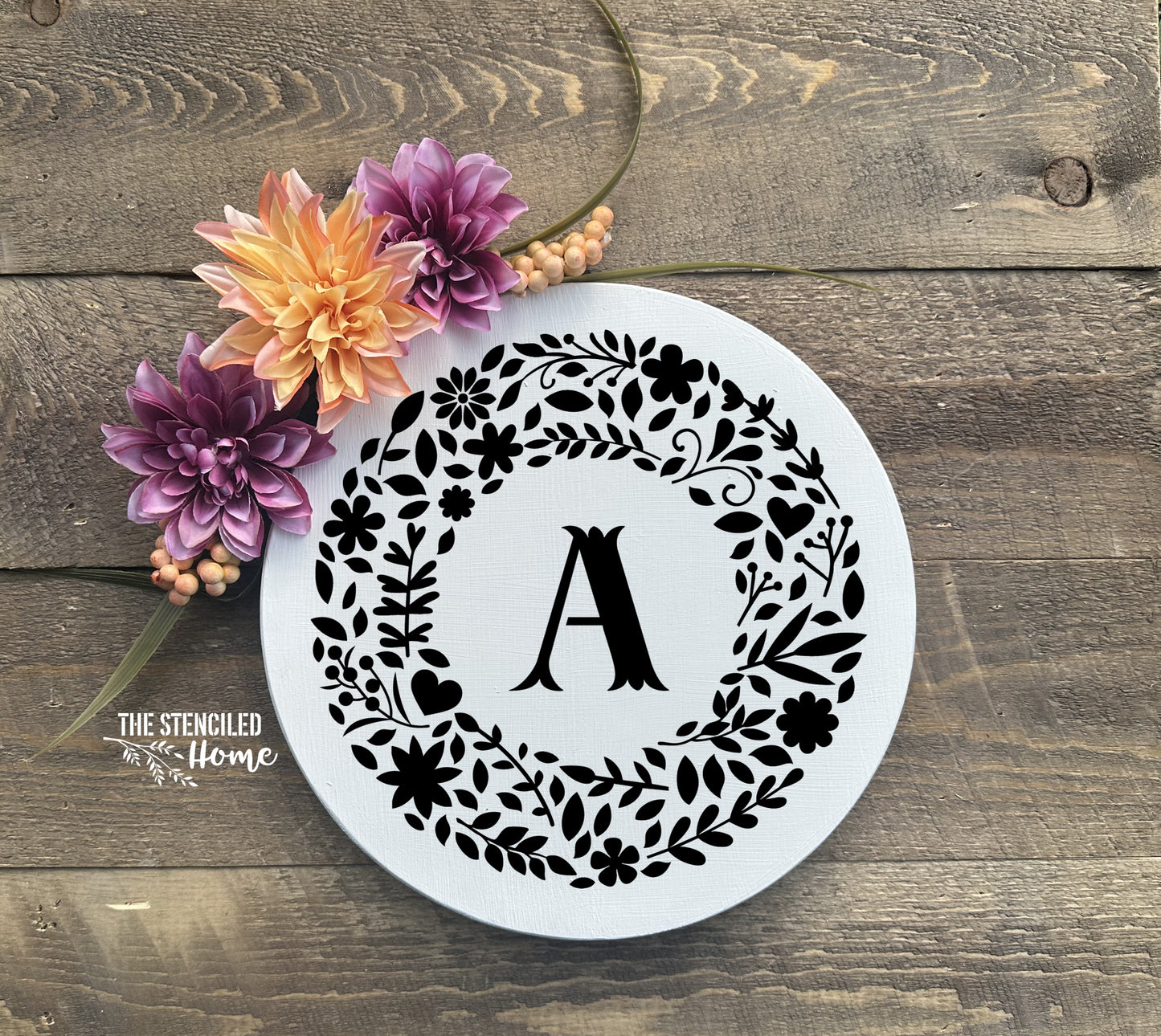 Flower Initial Wreath Stencil Cut Files SVG JPEG PNG
