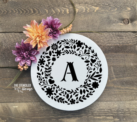 Flower Initial Wreath Stencil Cut Files SVG JPEG PNG