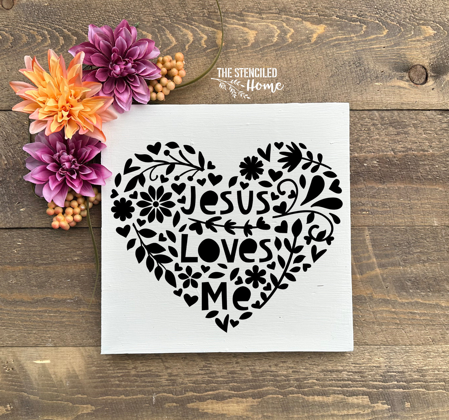 Jesus Loves Me Floral Heart Stencil Cut File SVG JPEG PNG