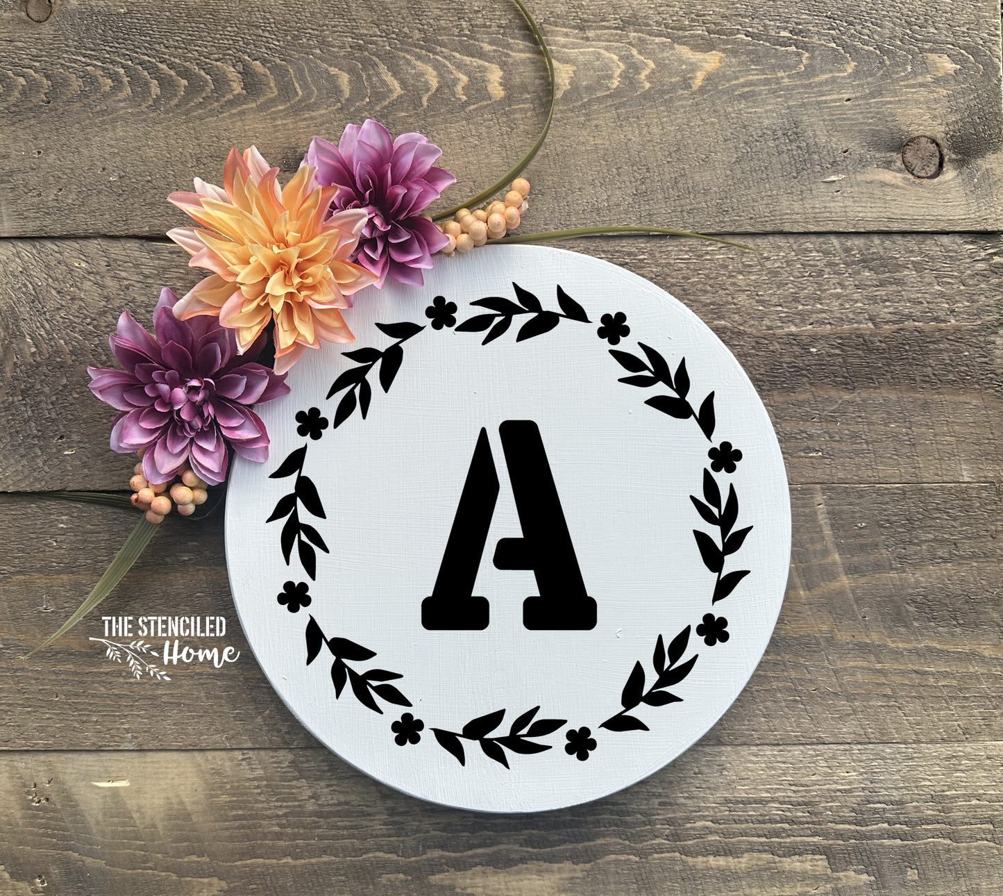 Monogram Initial Wreath Stencil Cut File SVG JPEG PNG