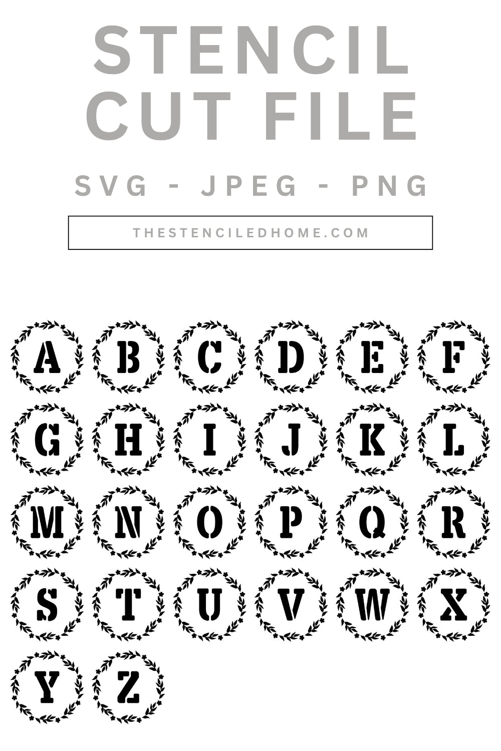 Monogram Initial Wreath Stencil Cut File SVG JPEG PNG