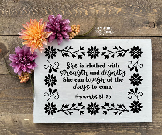 Rectangle Floral Frame Proverbs 31:25 Stencil Cut File SVG JPEG PNG