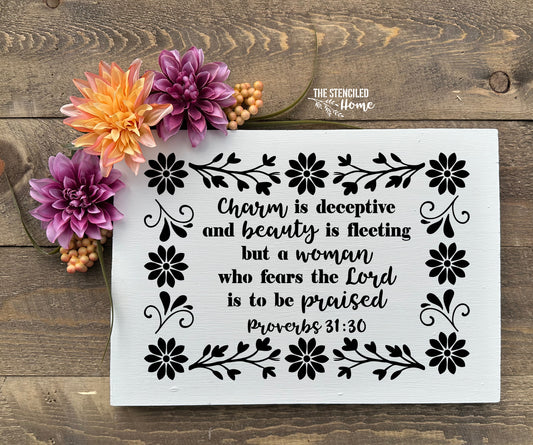 Rectangle Floral Frame Proverbs 31:30 Stencil Cut File SVG JPEG PNG