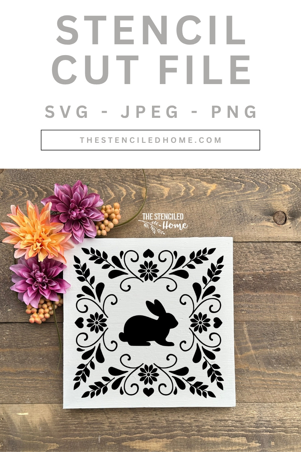 Rabbit Folk Art Frame Stencil Cut File SVG JPEG PNG