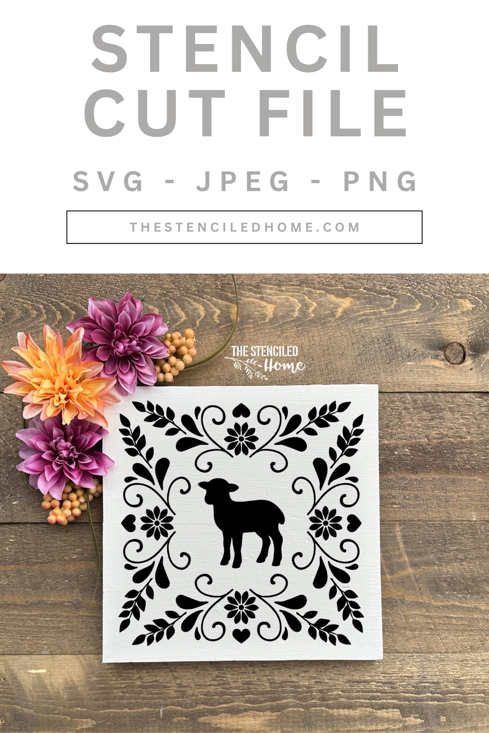 Sheep Folk Art Frame Stencil Cut File SVG JPEG PNG