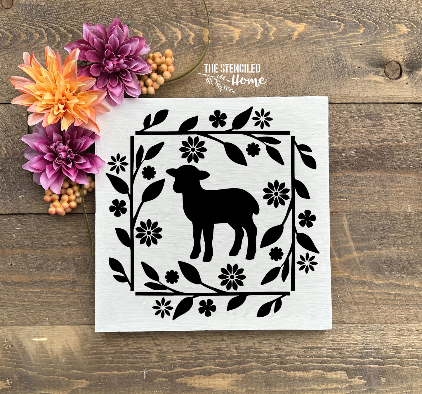 Sheep Floral Square Frame Stencil Cut File SVG JPEG PNG
