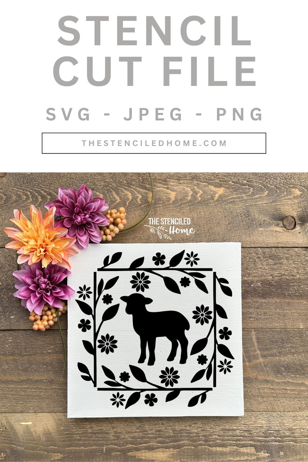Sheep Floral Square Frame Stencil Cut File SVG JPEG PNG