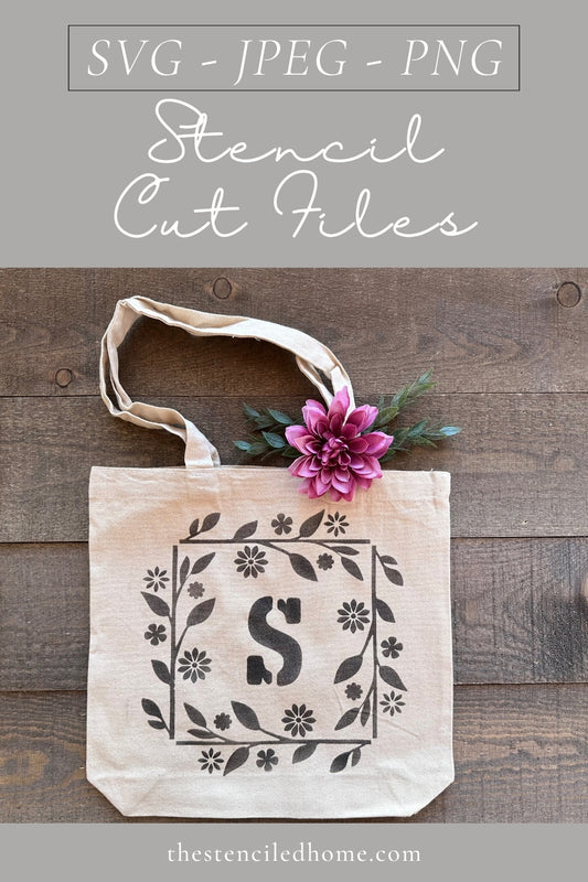 Square Floral Initial Frame Stencil Cut File SVG JPEG PNG