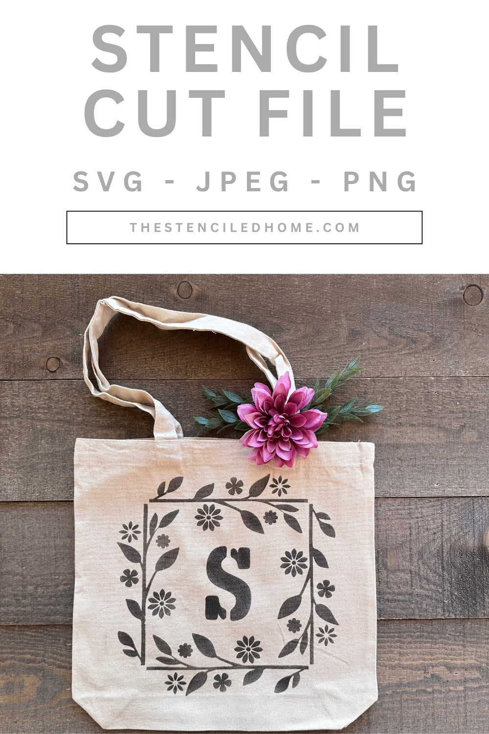 Square Floral Initial Frame Stencil Cut File SVG JPEG PNG