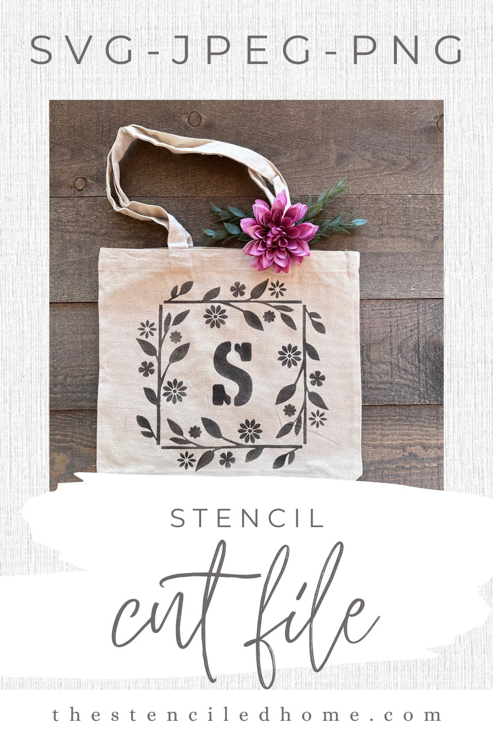 Square Floral Initial Frame Stencil Cut File SVG JPEG PNG