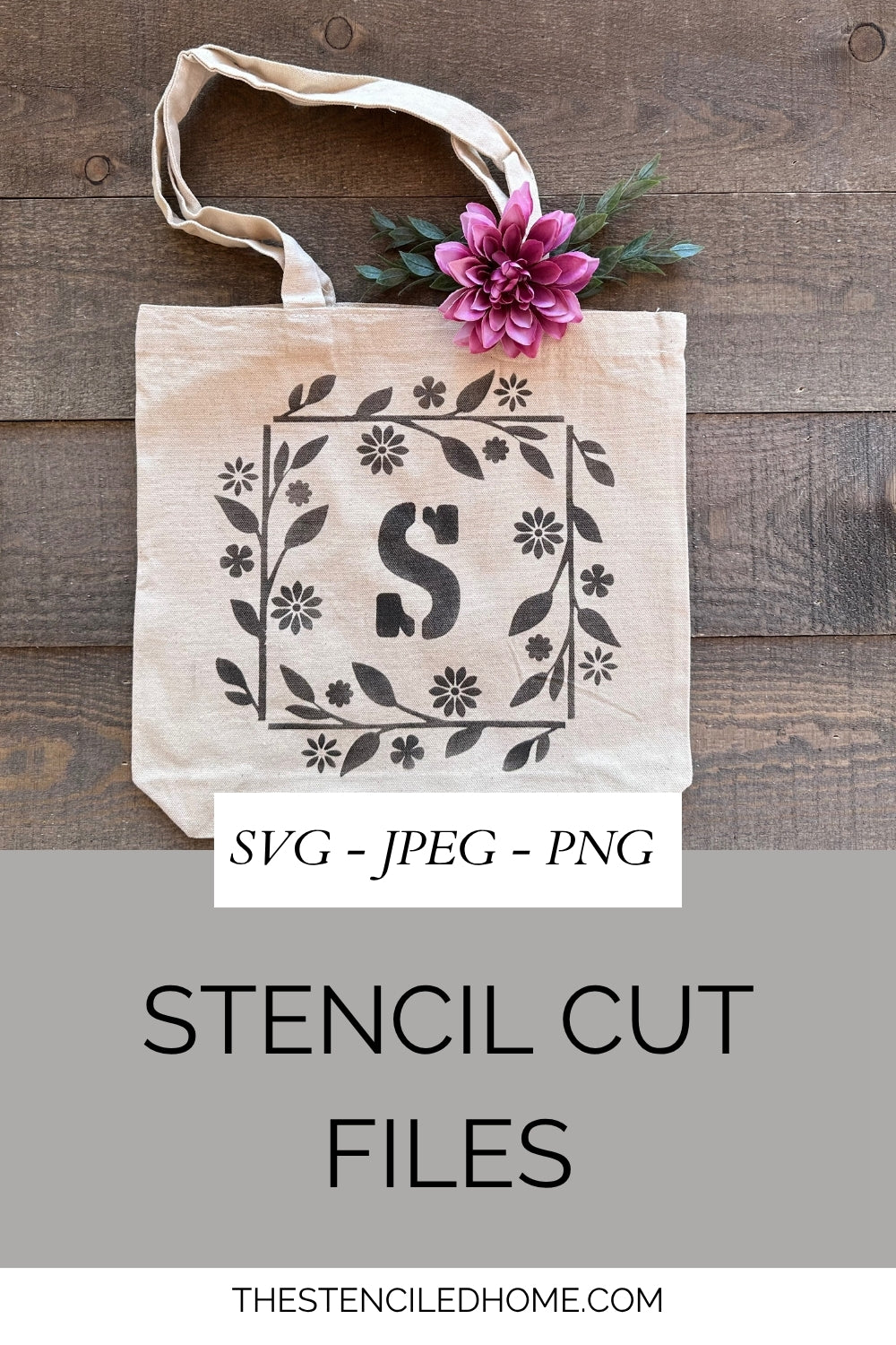 Square Floral Initial Frame Stencil Cut File SVG JPEG PNG