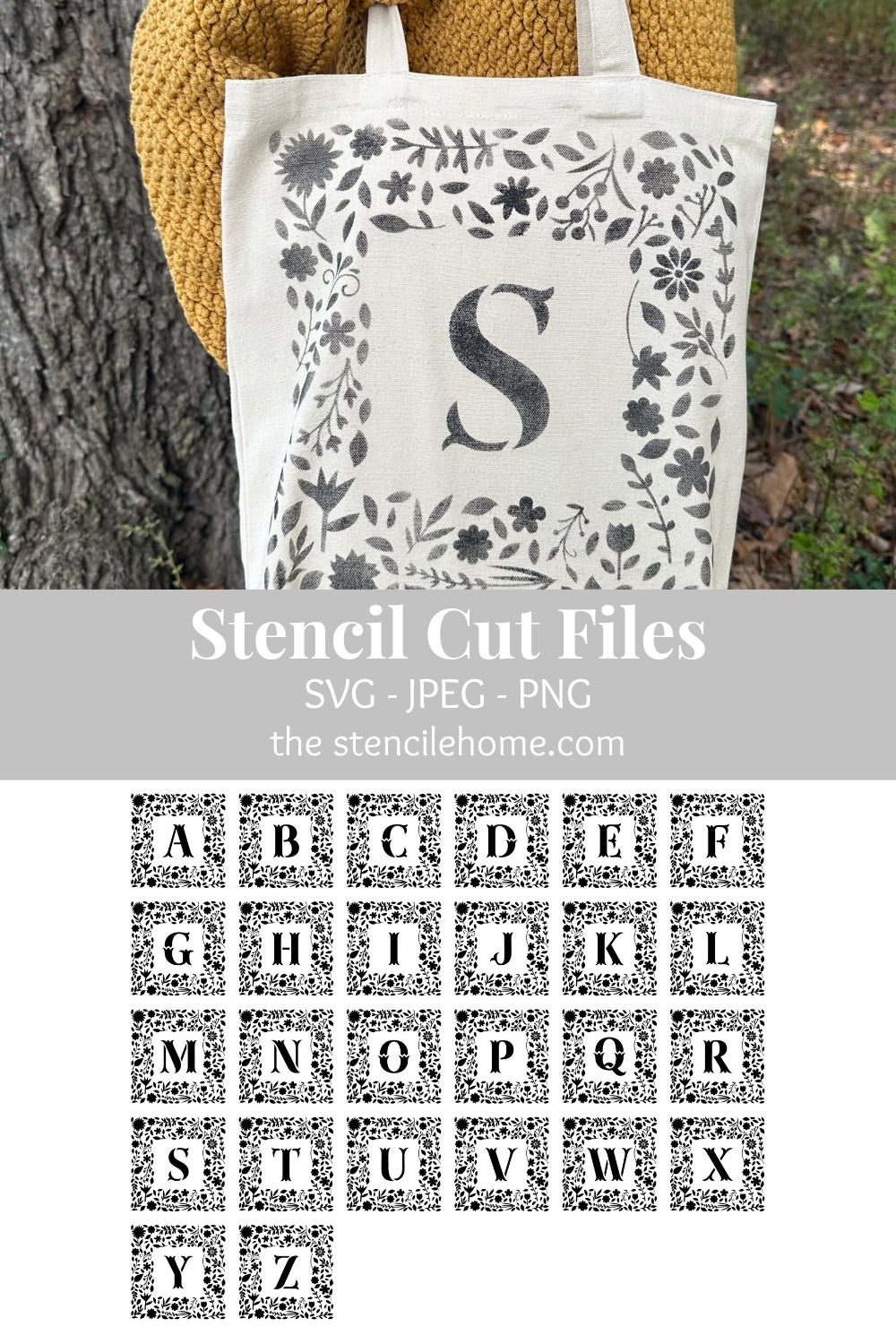 Square Flower Initial Frame Stencil Cut Files SVG JPEG PNG