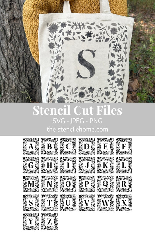 Square Flower Initial Frame Stencil Cut Files SVG JPEG PNG