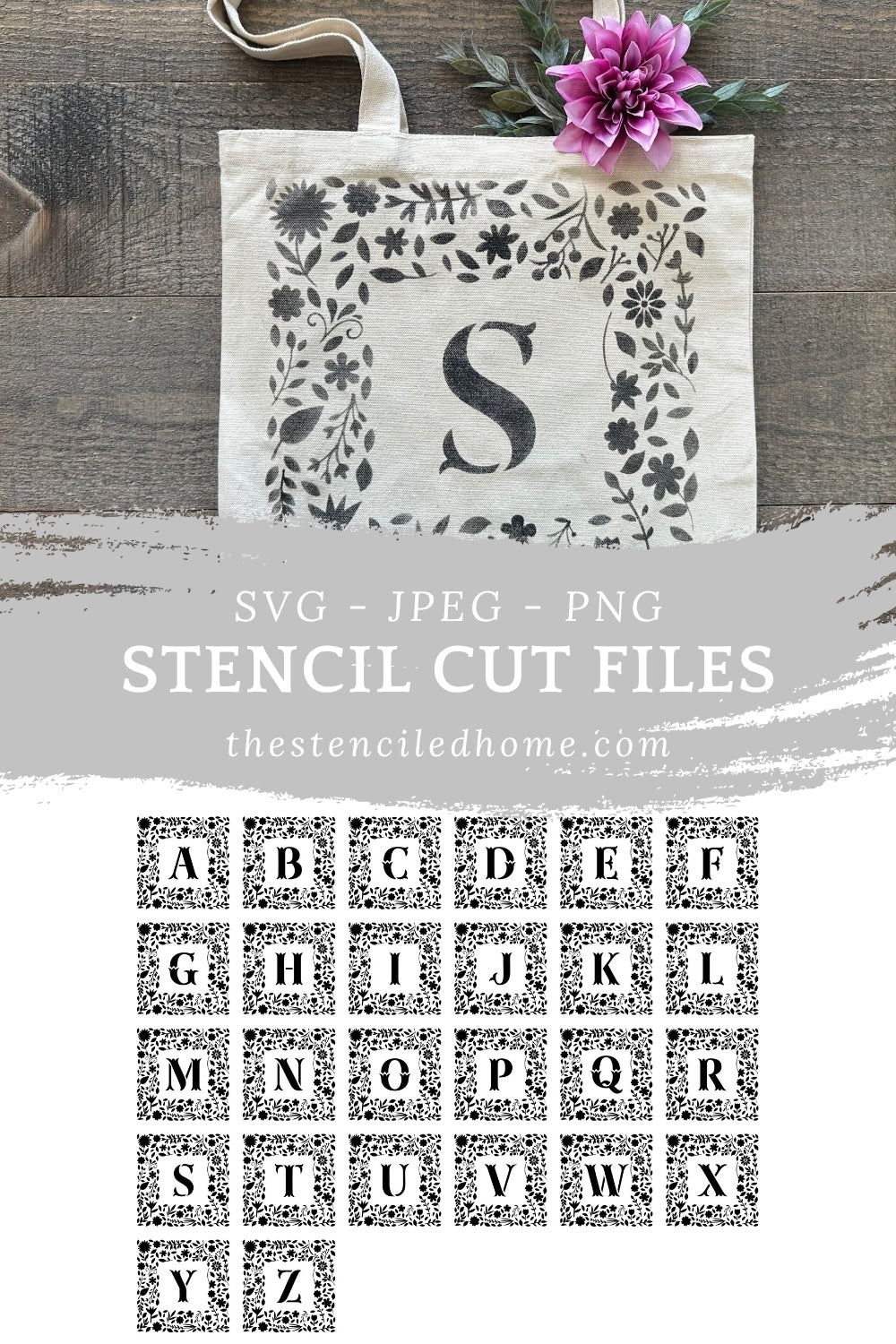 Square Flower Initial Frame Stencil Cut Files SVG JPEG PNG