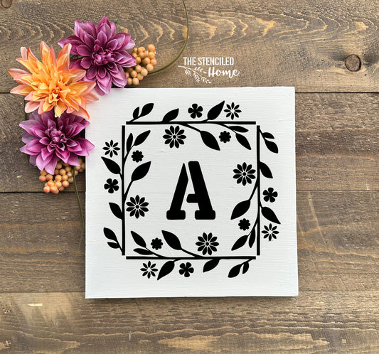 Square Floral Initial Frame Stencil Cut File SVG JPEG PNG